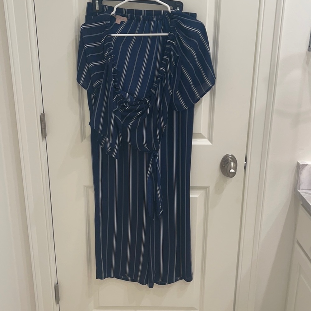 navy and white Love Tree shirt and pants set